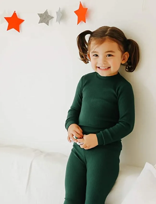 Rib Knit Green Long Sleeve Pajama