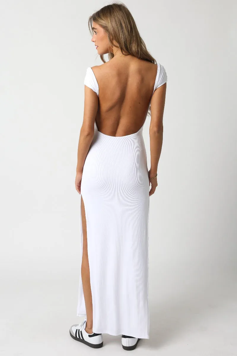 Rib Knit Scoop Maxi Dress in White