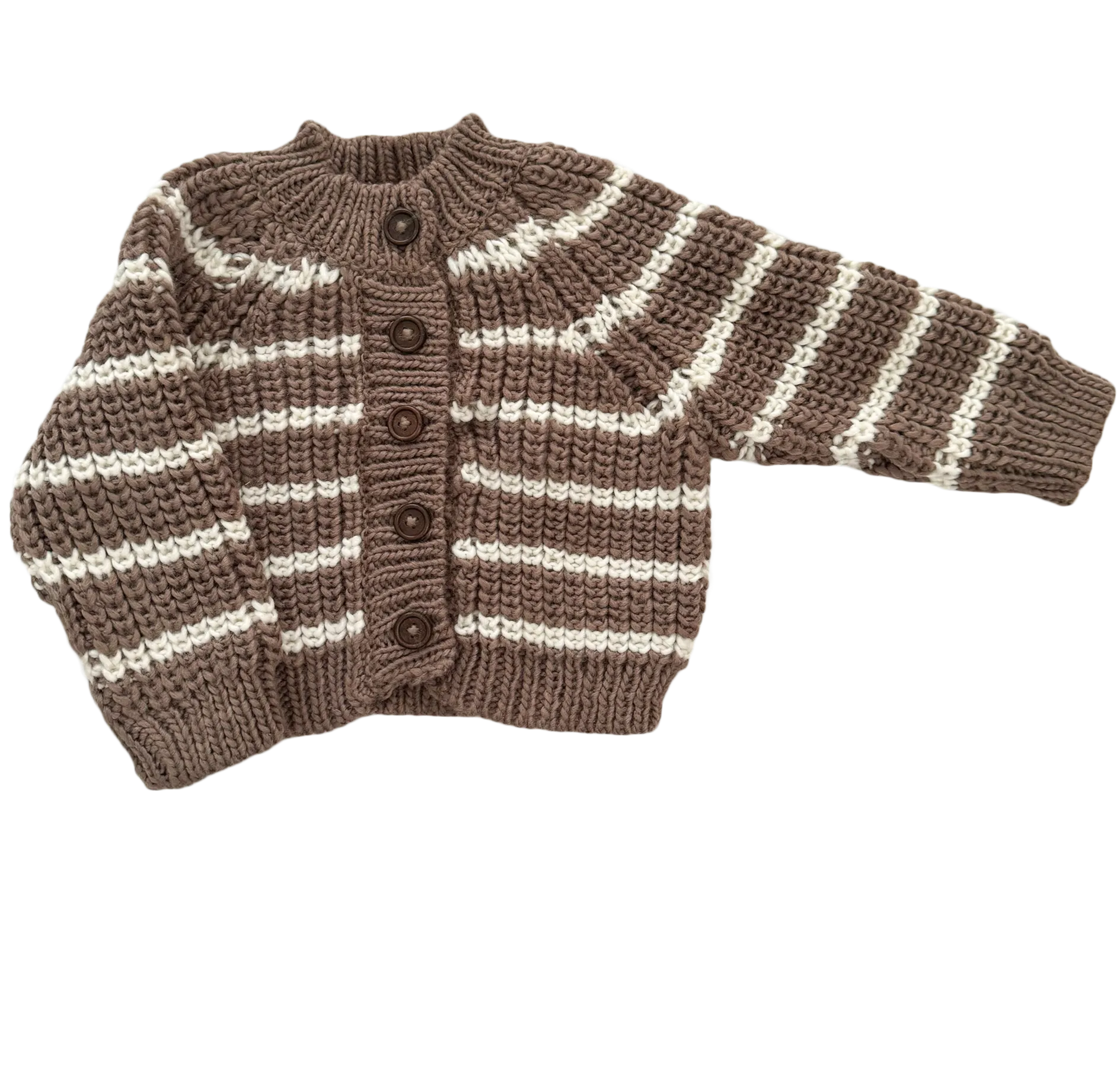 Rib Knit Stripe Cardigan in Tan