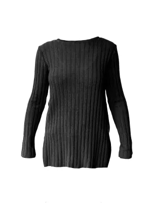 Rib Knit Top with Leather Side Panels