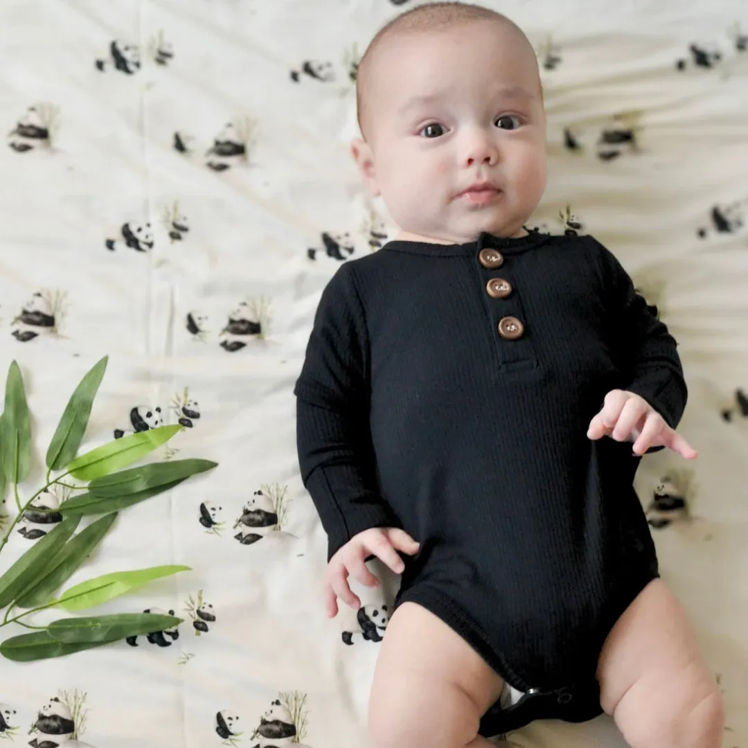 Ribbed Bamboo Long Sleeves Onesie - Raven