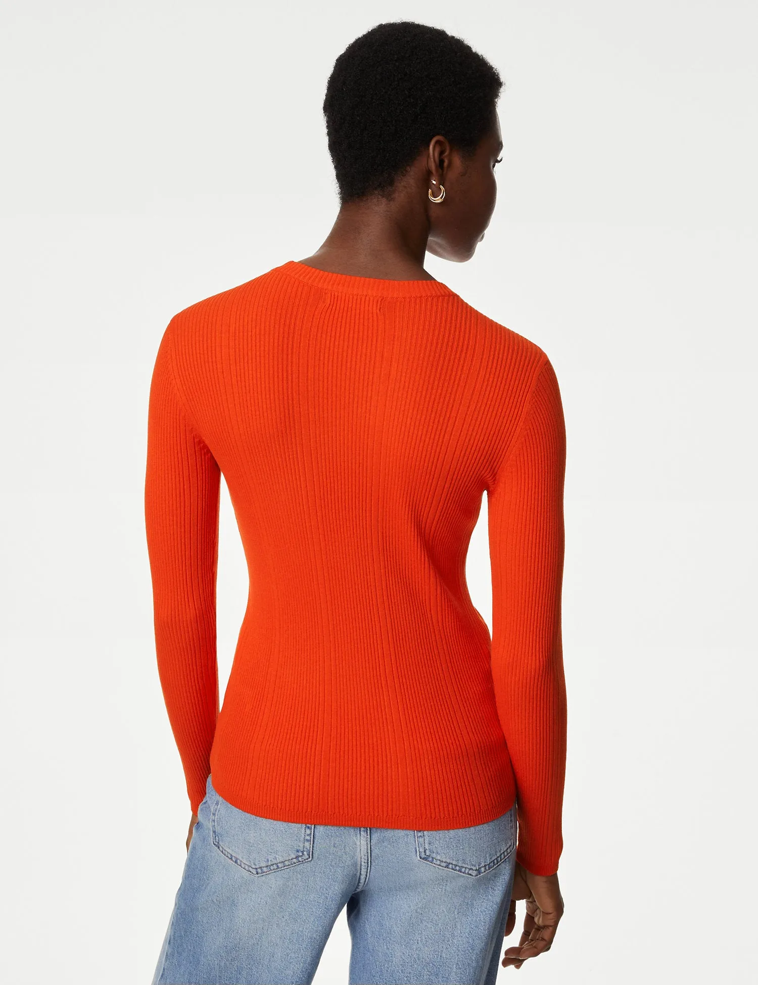 Ribbed Crew Neck Fitted Knitted Top