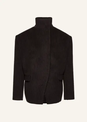 Ribbed high-collar wool jacket in brown