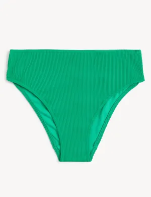 Ribbed High Waisted High Leg Bikini Bottoms