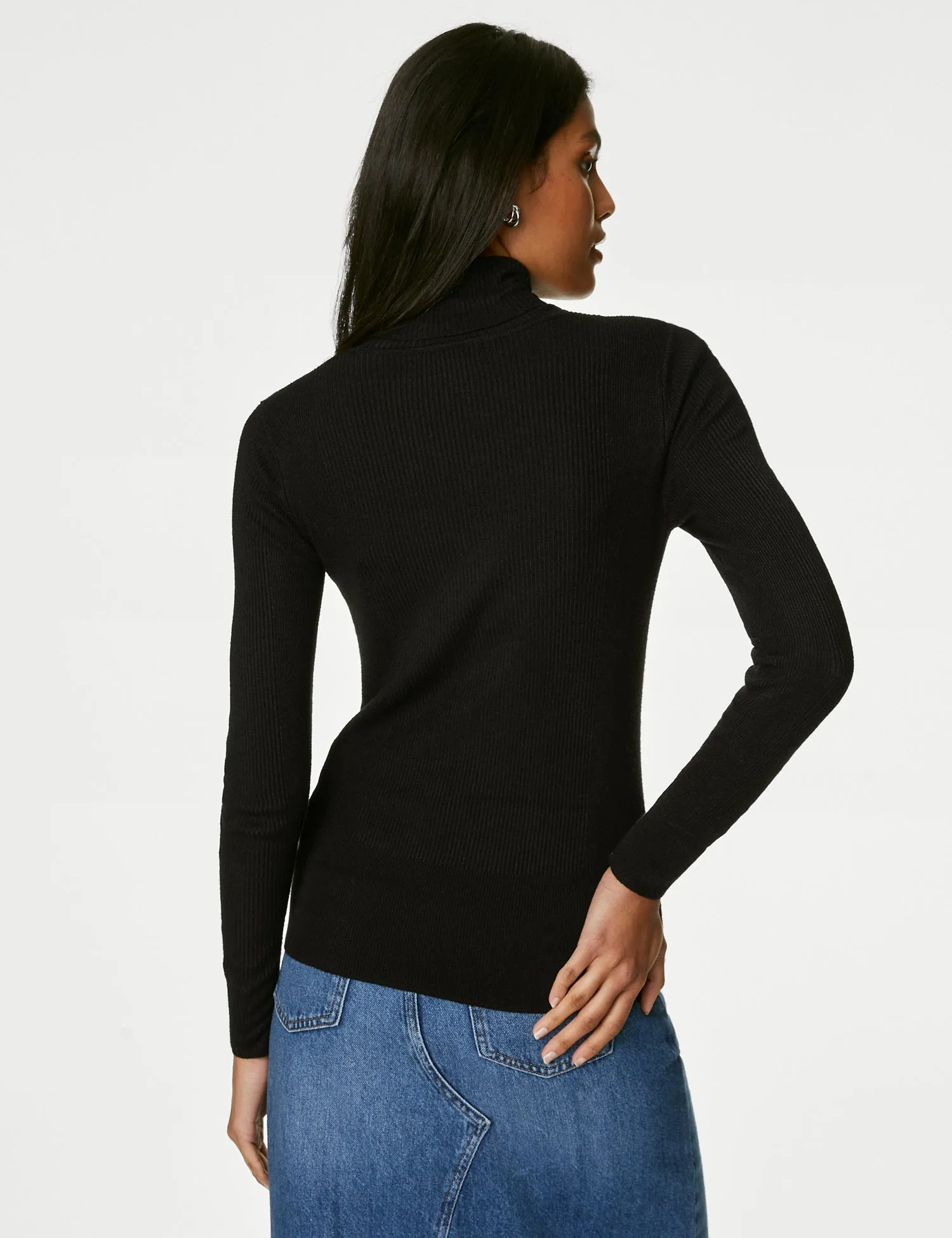 Ribbed Roll Neck Fitted Jumper