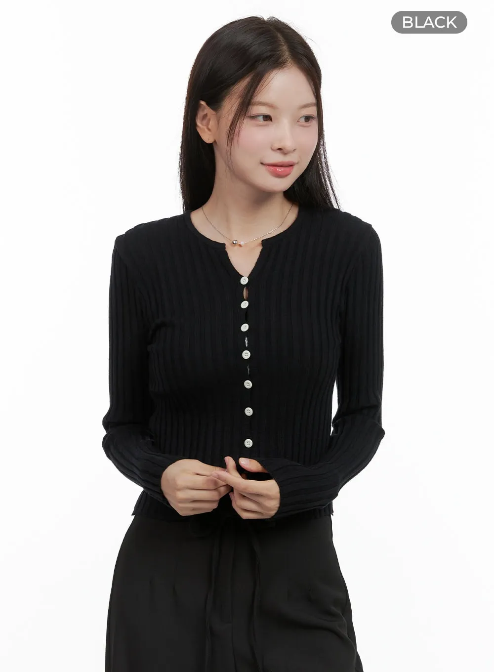 Ribbed Slim Buttoned Long Sleeve Top OG416