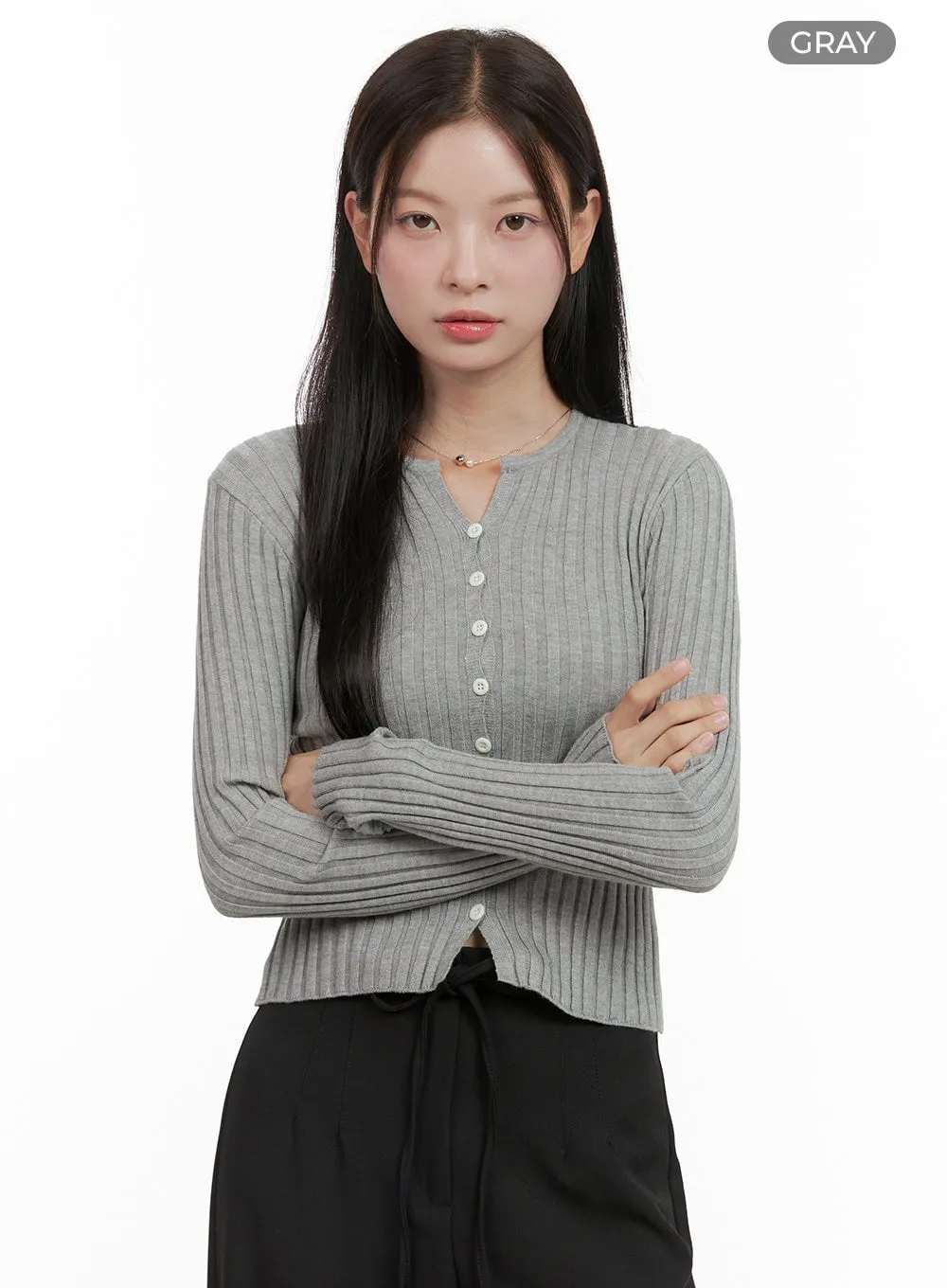 Ribbed Slim Buttoned Long Sleeve Top OG416