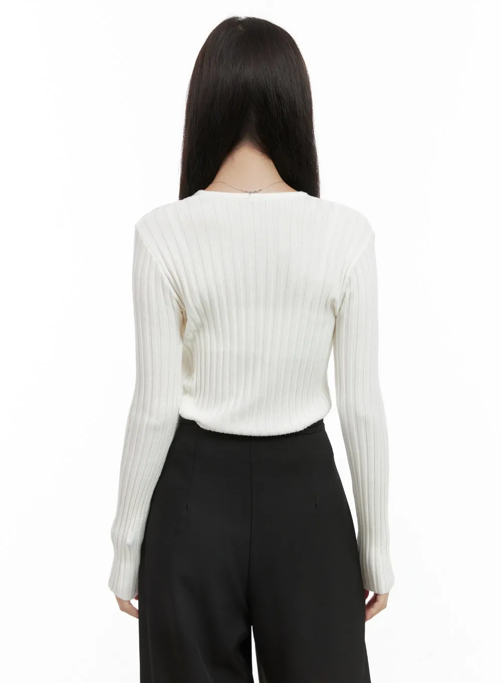 Ribbed Slim Buttoned Long Sleeve Top OG416