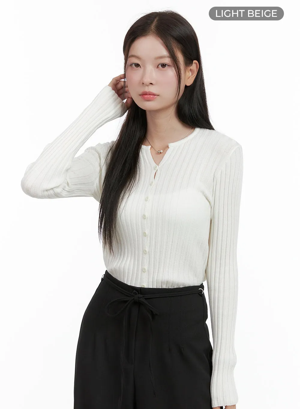 Ribbed Slim Buttoned Long Sleeve Top OG416