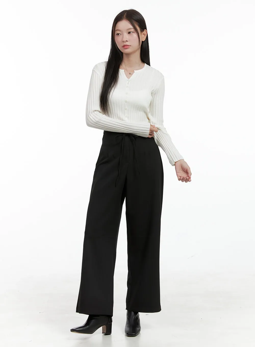 Ribbed Slim Buttoned Long Sleeve Top OG416