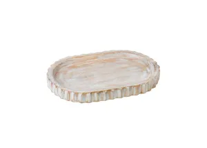 Ribbed Wood Decorative Tray - Grey