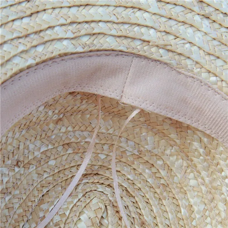 Ribbon Hat With Wide Flat Brim and Tie