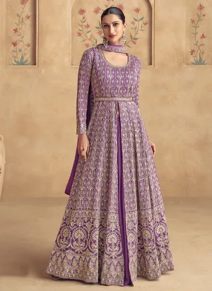 Rich Purple Embroidered Slit Style Anarkali Lehenga