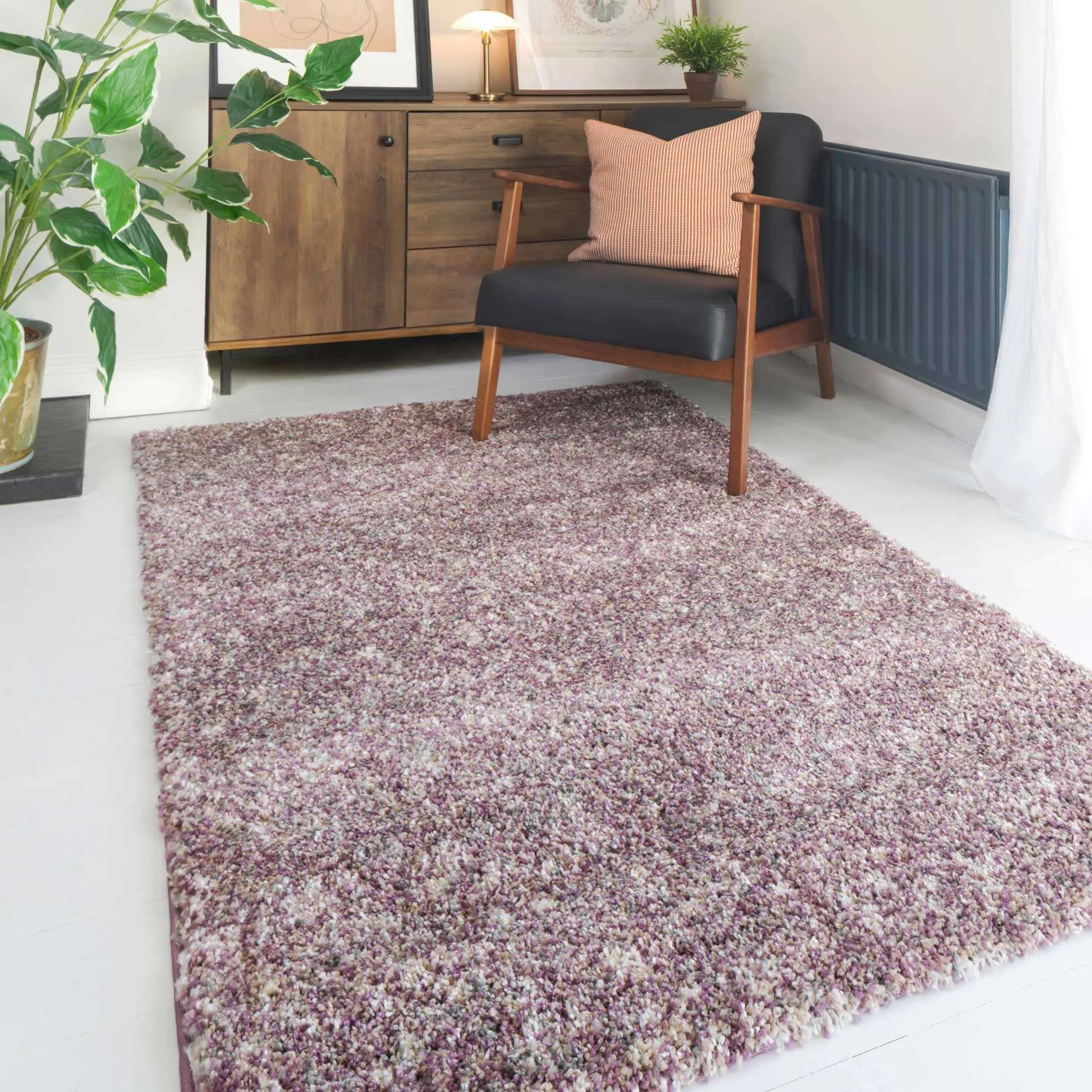 Rich Purple Mottled Shaggy Living Room Rug