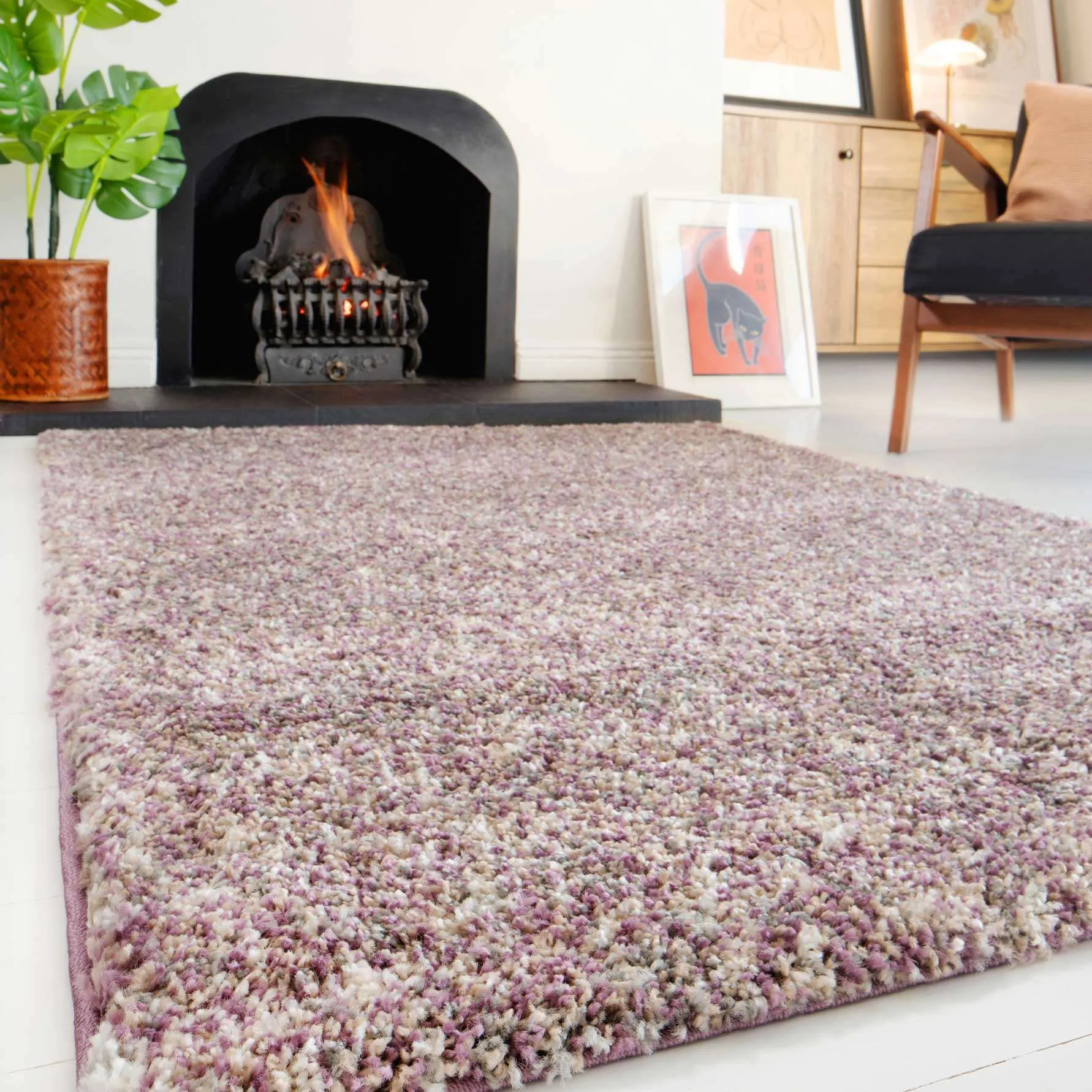 Rich Purple Mottled Shaggy Living Room Rug