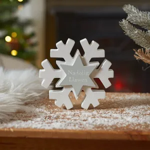 Richard Langs 15cm White Wooden 'Nadolig Llawen' Snowflake Ornament