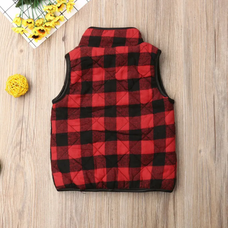 Richie - Plaid Checks Boys Vest , Red