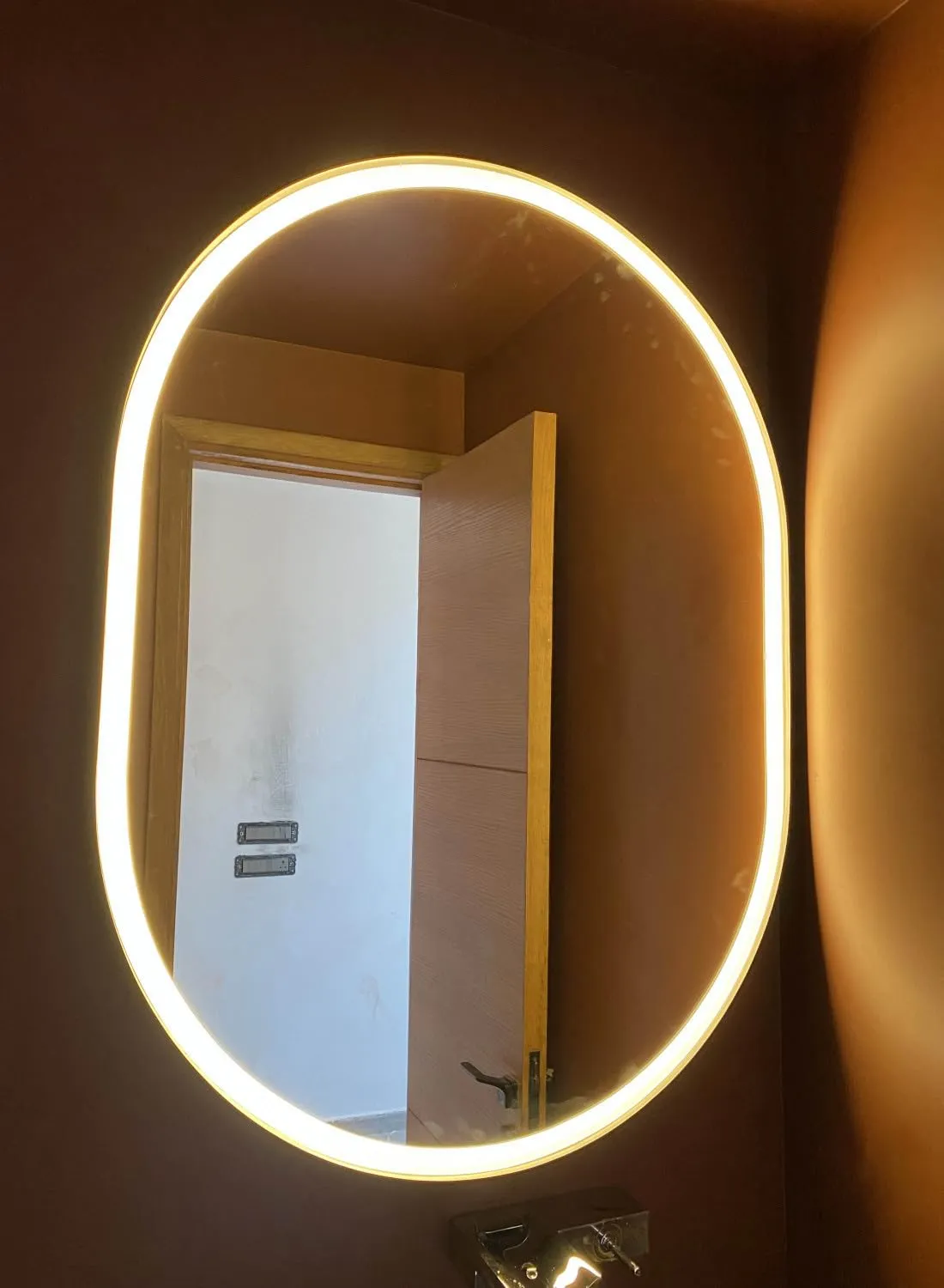 Rida Decors Bathroom Mirror with 3 LED Lights Options (Warm,White,Natural White) Makeup/Bathroom Mirror Wall Mounted Makeup Shaving Mirror (24x36 inch Oval)