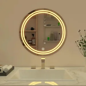 Rida Decors Wall Mirror Glass 3 LED Lights (Warm,White,Natural White) Mirror Wall Mounted Makeup Shaving Mirror 24x24 inch | GN-MIRR-011