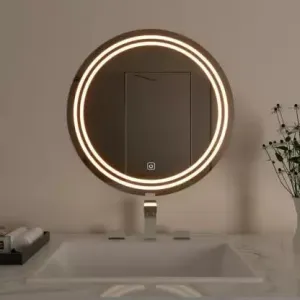 Rida Decors Wall Mirror with 3 in 1 LED Lights (Warm, White, Natural White) Mirror Wall Mounted Stylish Illumination for Your Wash Basin 20x20 inch, Round