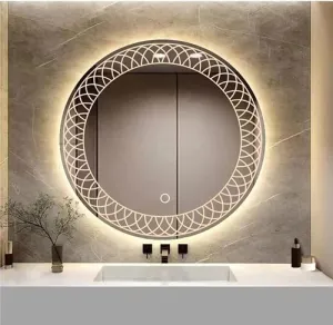 Rida Decors Wall Mirror with 3 LED Lights (Warm,White,Natural White) for Bedroom, Living Room, Dressing Room, Hall, Wash Basin, Round Shape Wall Mounted Makeup Mirror 24x24 inch, Framed