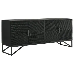 Riddell - 4 Door Wood Reeding Accent Cabinet - Matte Black