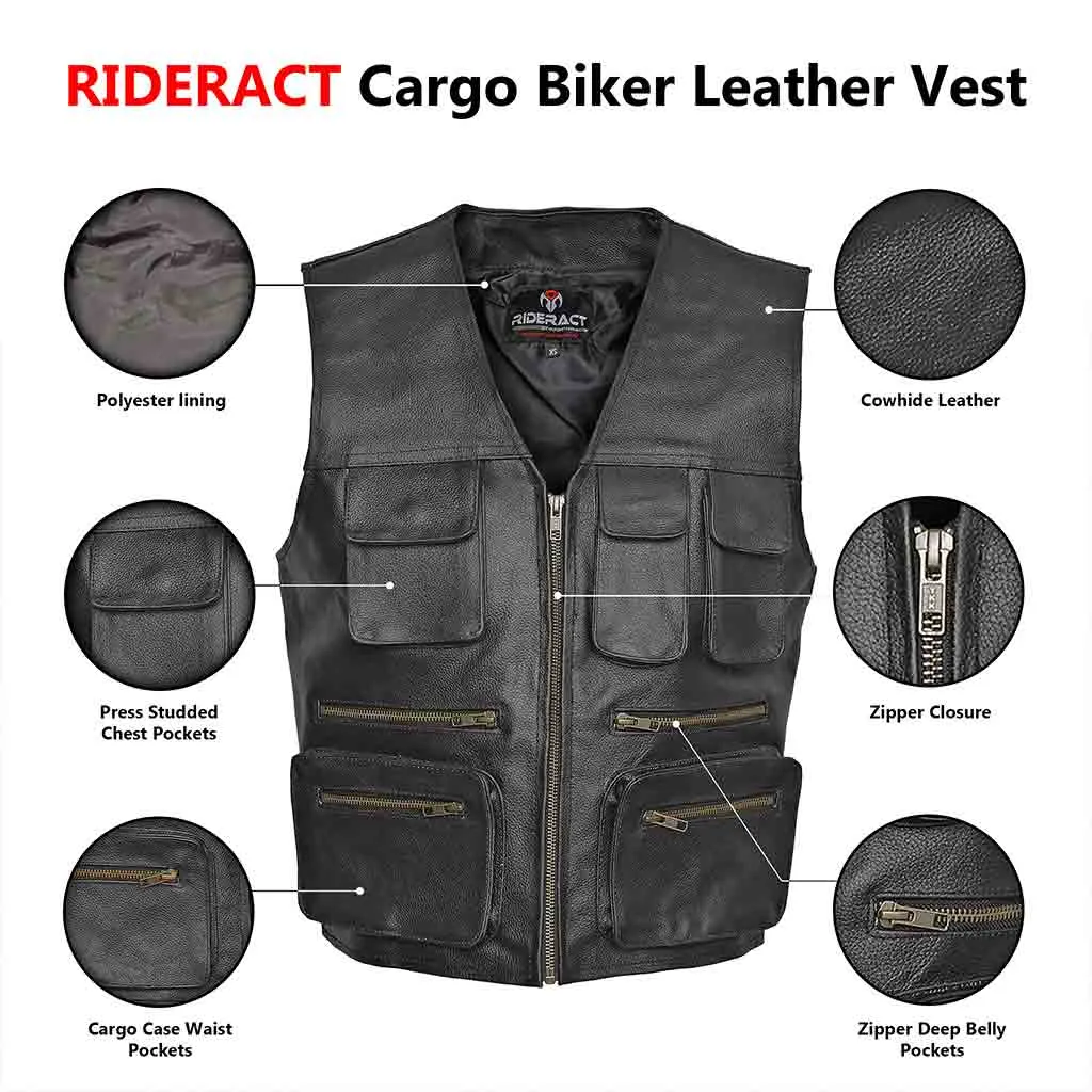 RIDERACT® Cargo Biker Leather Vest