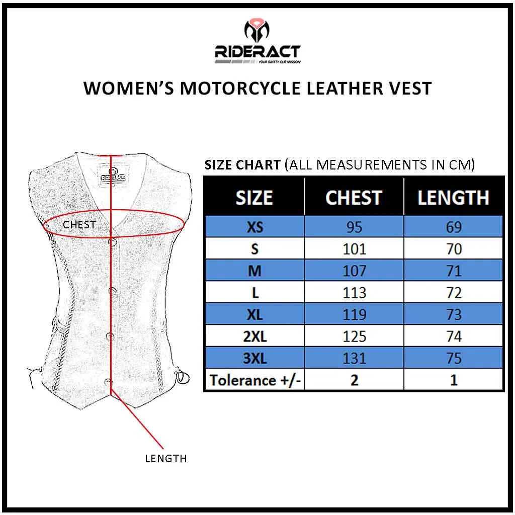 RIDERACT® Women Leather Motorcycle Vest Anna Zippered & Adjustable