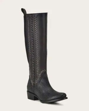 Riding style black exotic boot