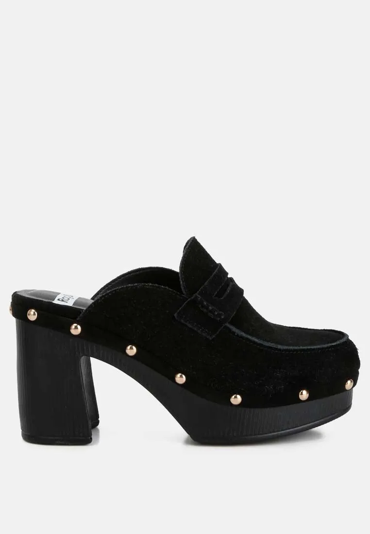 Riley Suede Platform Clogs In Black