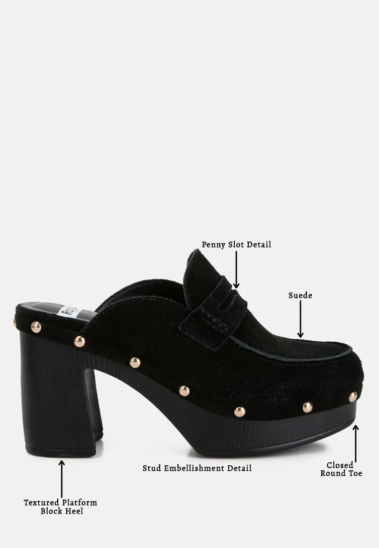 Riley Suede Platform Clogs In Black