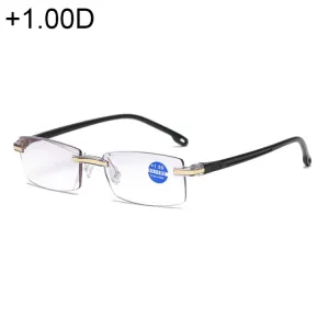 Rimless Anti Blue-ray Blue Film Lenses Presbyopic Glasses,  1.00D(Black)