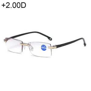 Rimless Anti Blue-ray Blue Film Lenses Presbyopic Glasses,  2.00D(Black)