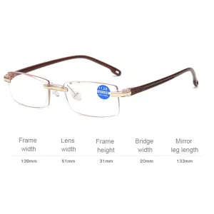 Rimless Anti Blue-ray Blue Film Lenses Presbyopic Glasses,  2.50D(Brown)