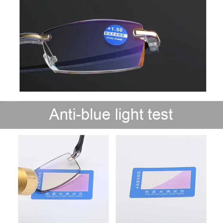 Rimless Anti Blue-ray Blue Film Lenses Presbyopic Glasses,  3.00D(Black)