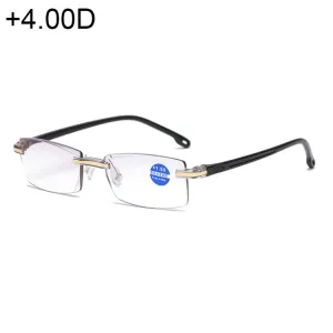 Rimless Anti Blue-ray Blue Film Lenses Presbyopic Glasses,  4.00D(Black)