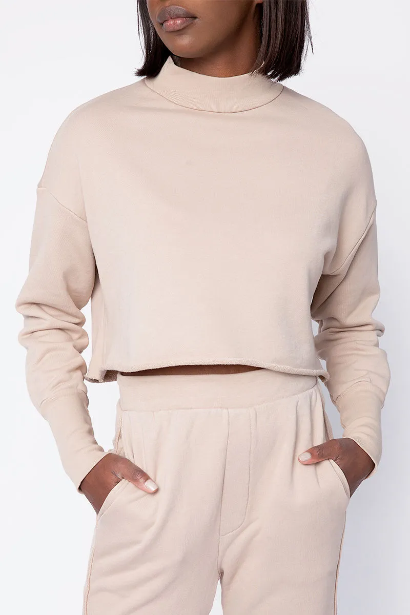 Rio Cropped Mock Neck Sweatshirt in Bisquet