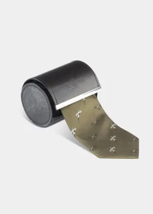 Ripon Silk Country Tie In Olive - Bird & Dog Design