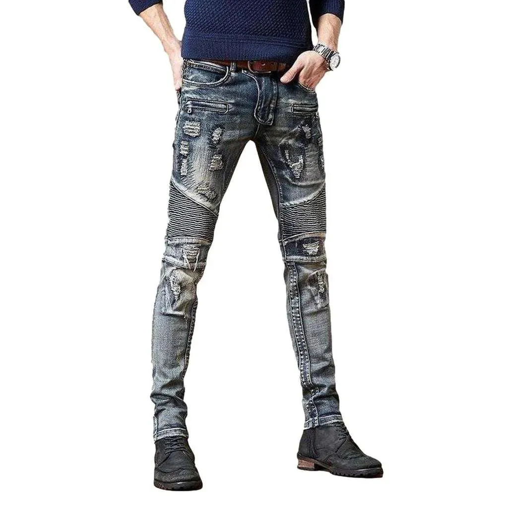 Ripped biker men's jeans