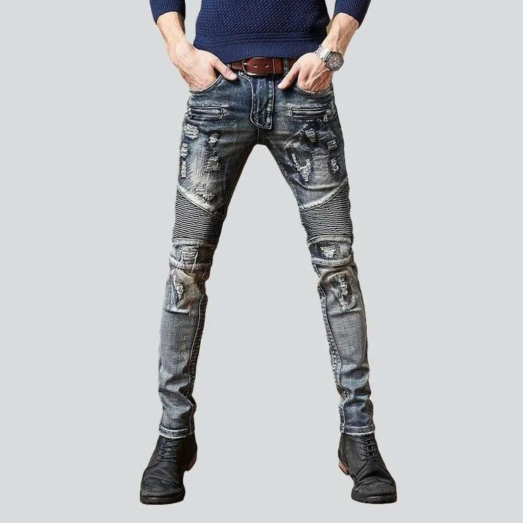 Ripped biker men's jeans