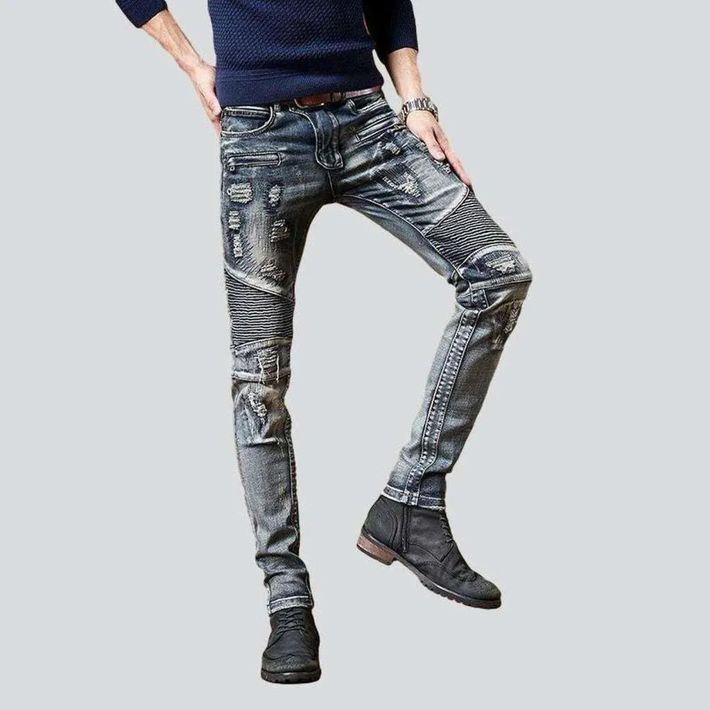 Ripped biker men's jeans