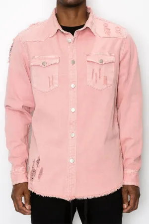 Ripped Denim Overshirt - Indi Pink