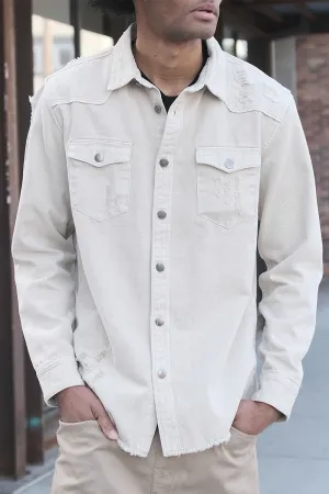 Ripped Denim Overshirt - Sand