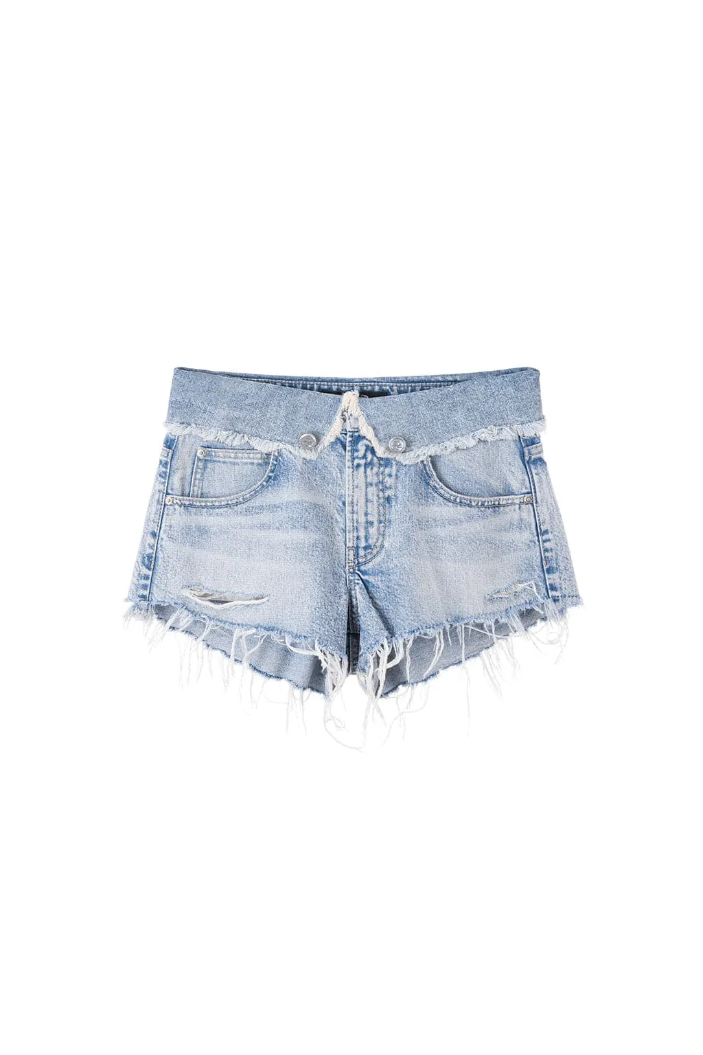 Ripped Denim Shorts Fringe-Trimmed