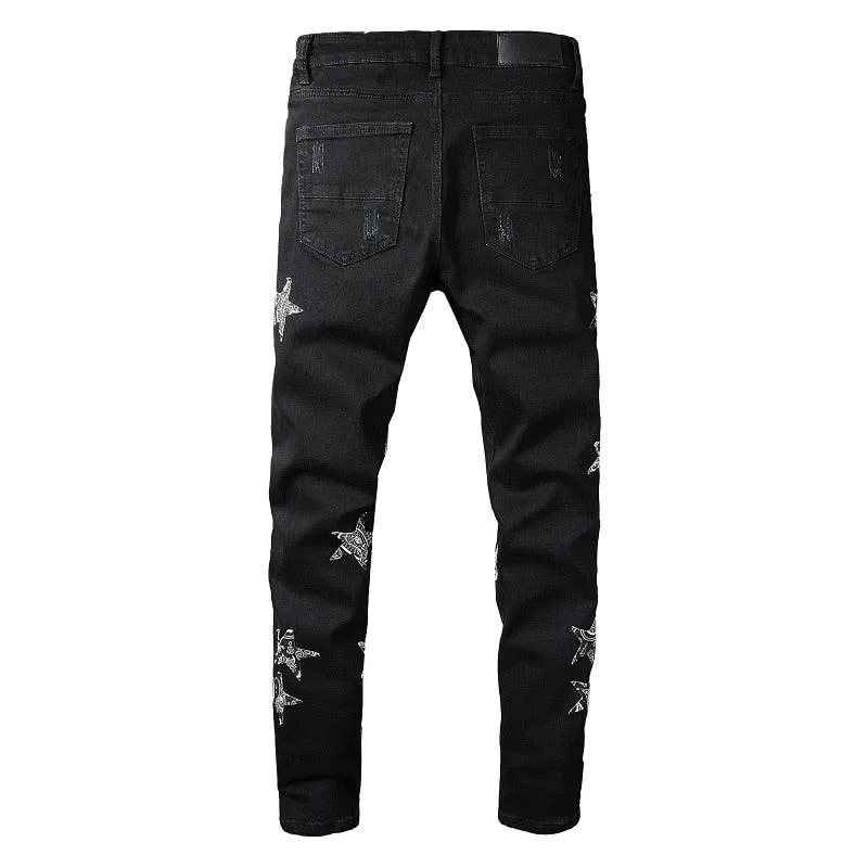 Ripped Hole Pentagram Star Patch Jean