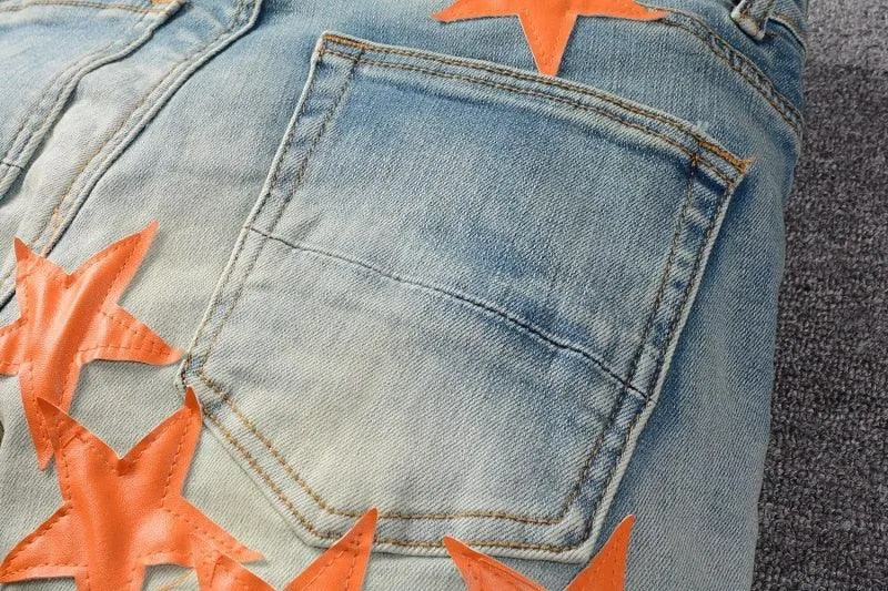 Ripped Hole Pentagram Star Patch Jean