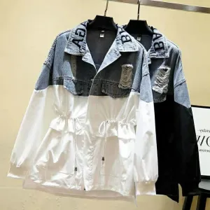 Ripped Interwoven Patchwork Collared Denim Jackets