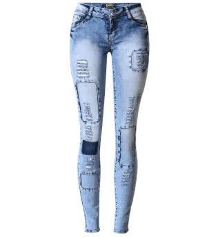 Ripped Patchwork Holes Low Waist Skinny Denim Jeans