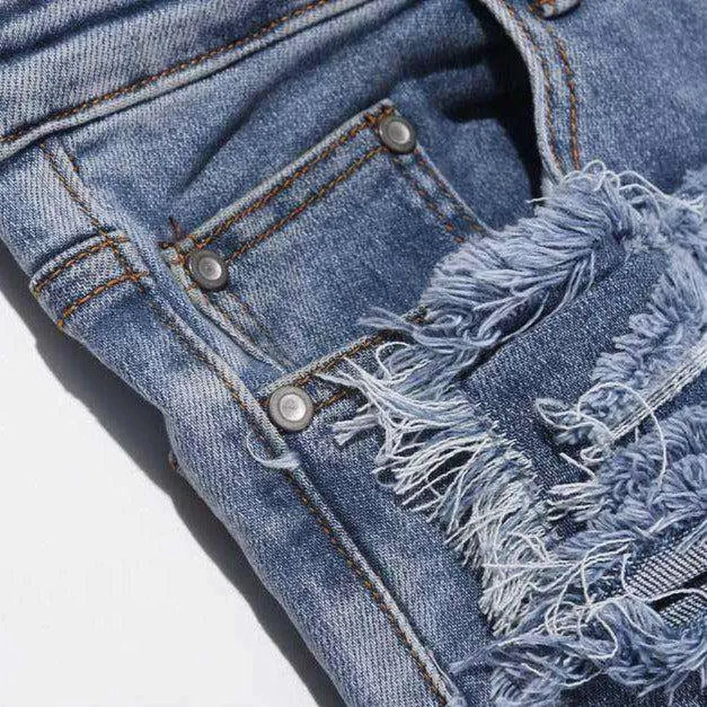 Ripped patchwork straight men's jeans