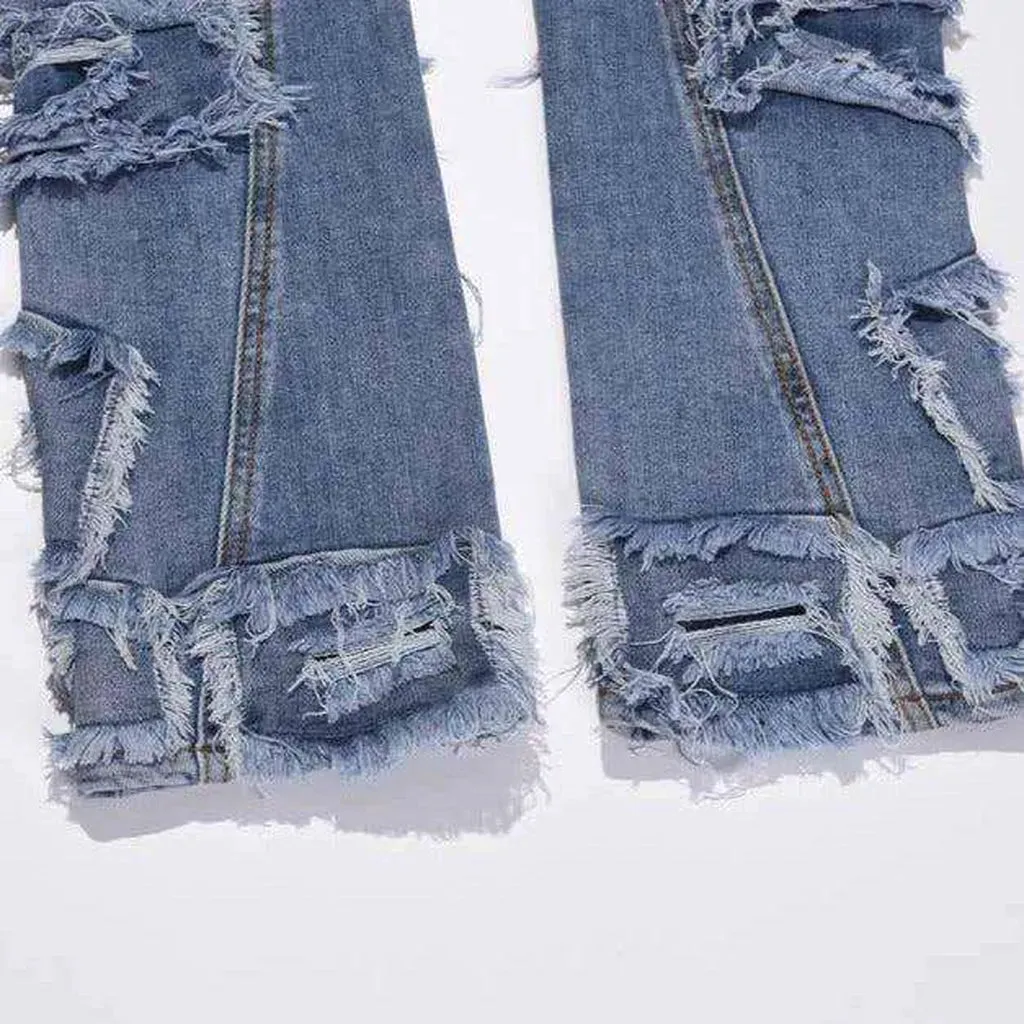 Ripped patchwork straight men's jeans